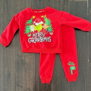 Dr. Seuss Gender Neutral Red Merry Grinchmas Sweatshirt and matching sweatpants